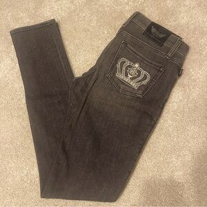 Rock & Republic Crown Rhinestone Embellished Gray/Black Jeans NWOT